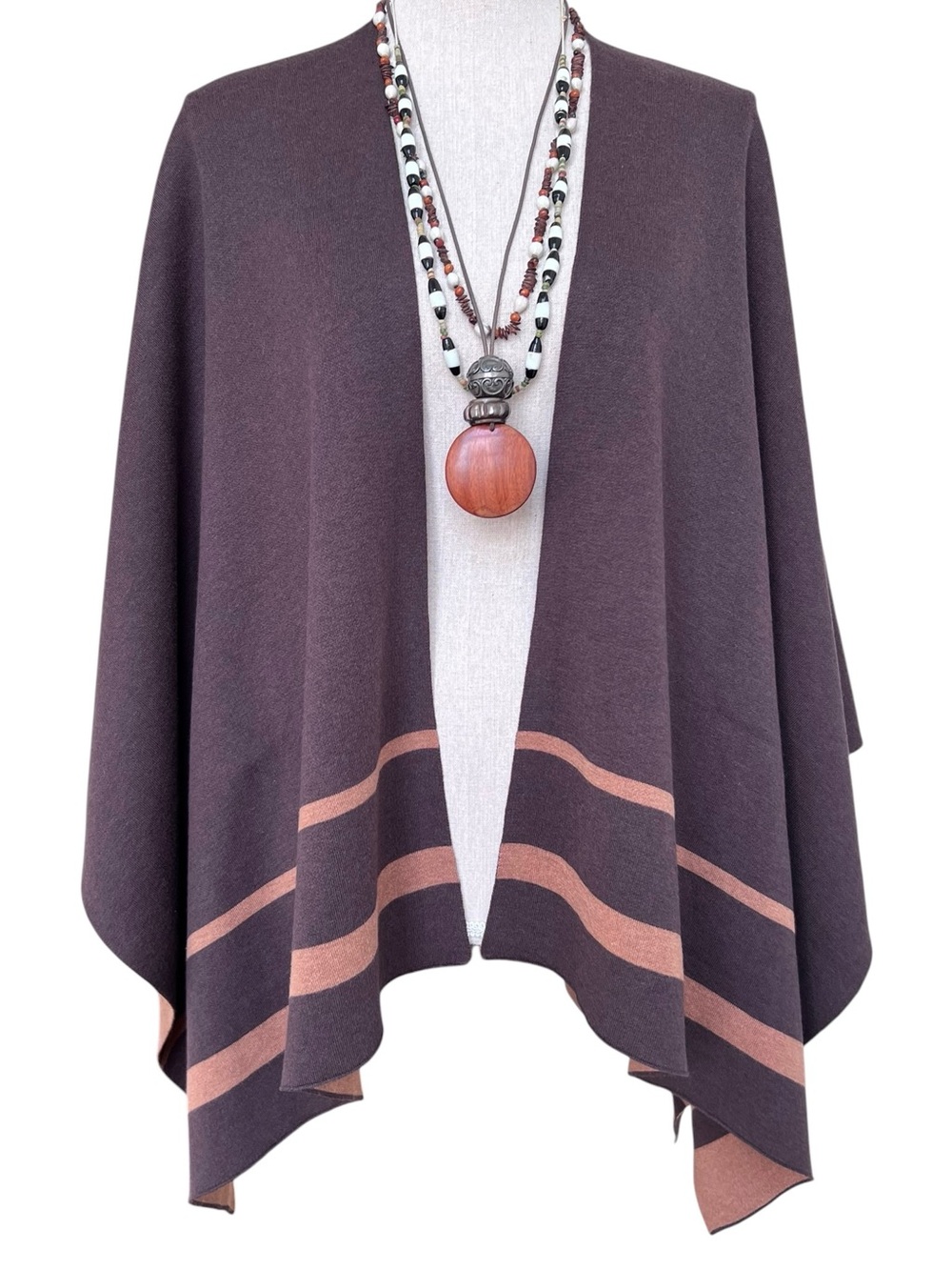 J. McLaughlin Brown Cotton Poncho Wrap Shawl One Size